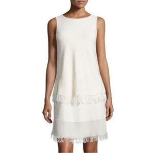 THEORY Jurinzi Prosecco Fringe Trim Tiered Linen Blend Sleeveless Dress Small